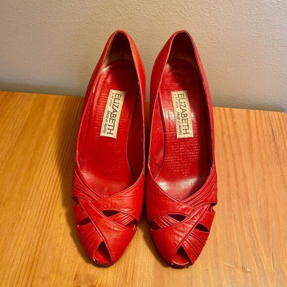 Vintage Red Peep Toe Pumps Austrian Made - Picture 3 of 11